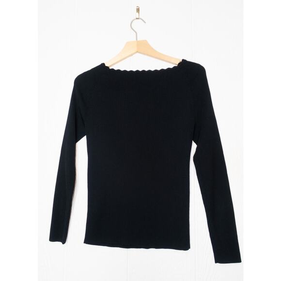 SANDRO Black Ribbed Lace Up Long Sleeve Sweater Top LARGE - Picture 5 of 10